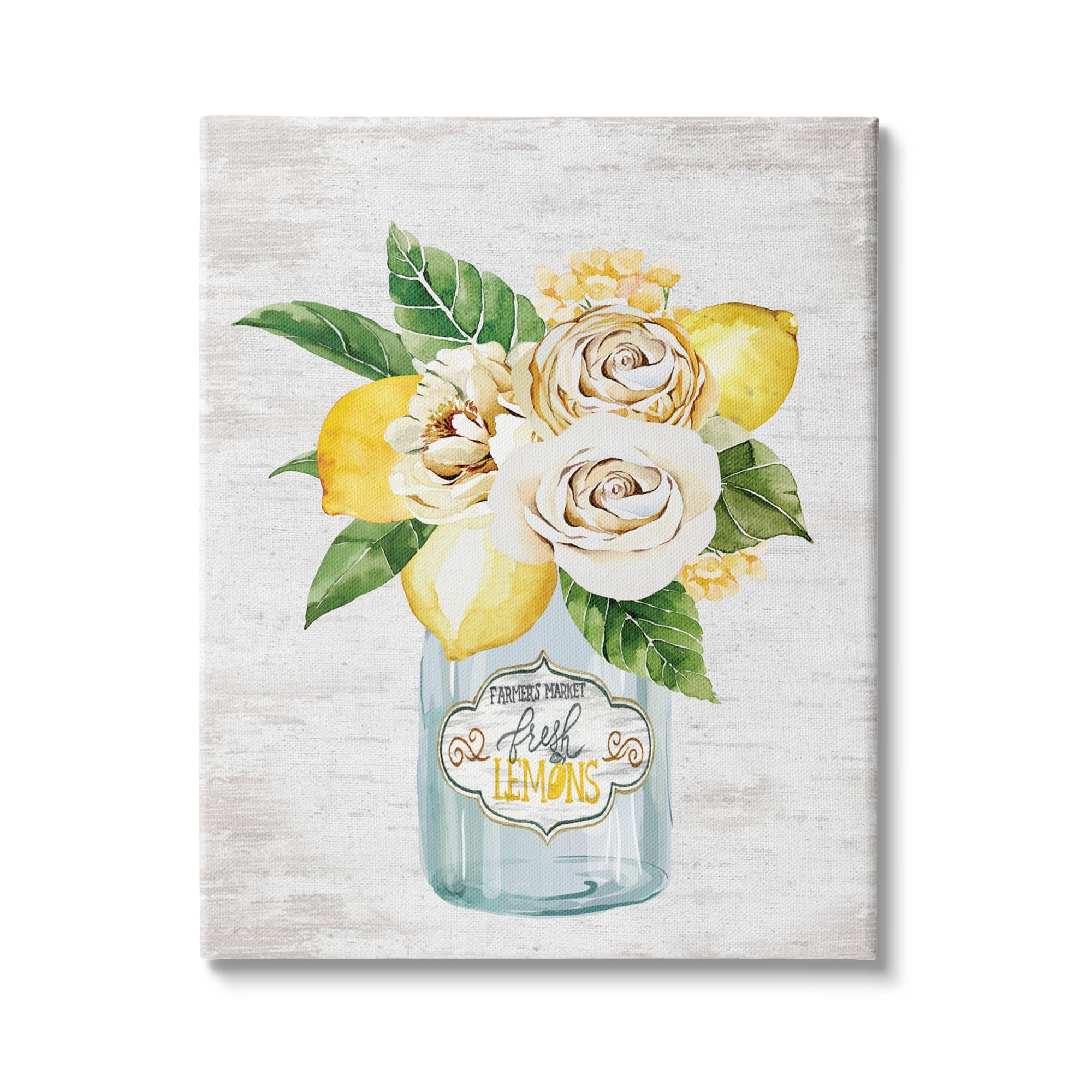 Stupell Industries Fresh Lemon Floral Bouquet Farmers Market Jar, 16 x 20,Design by Lettered and Lined