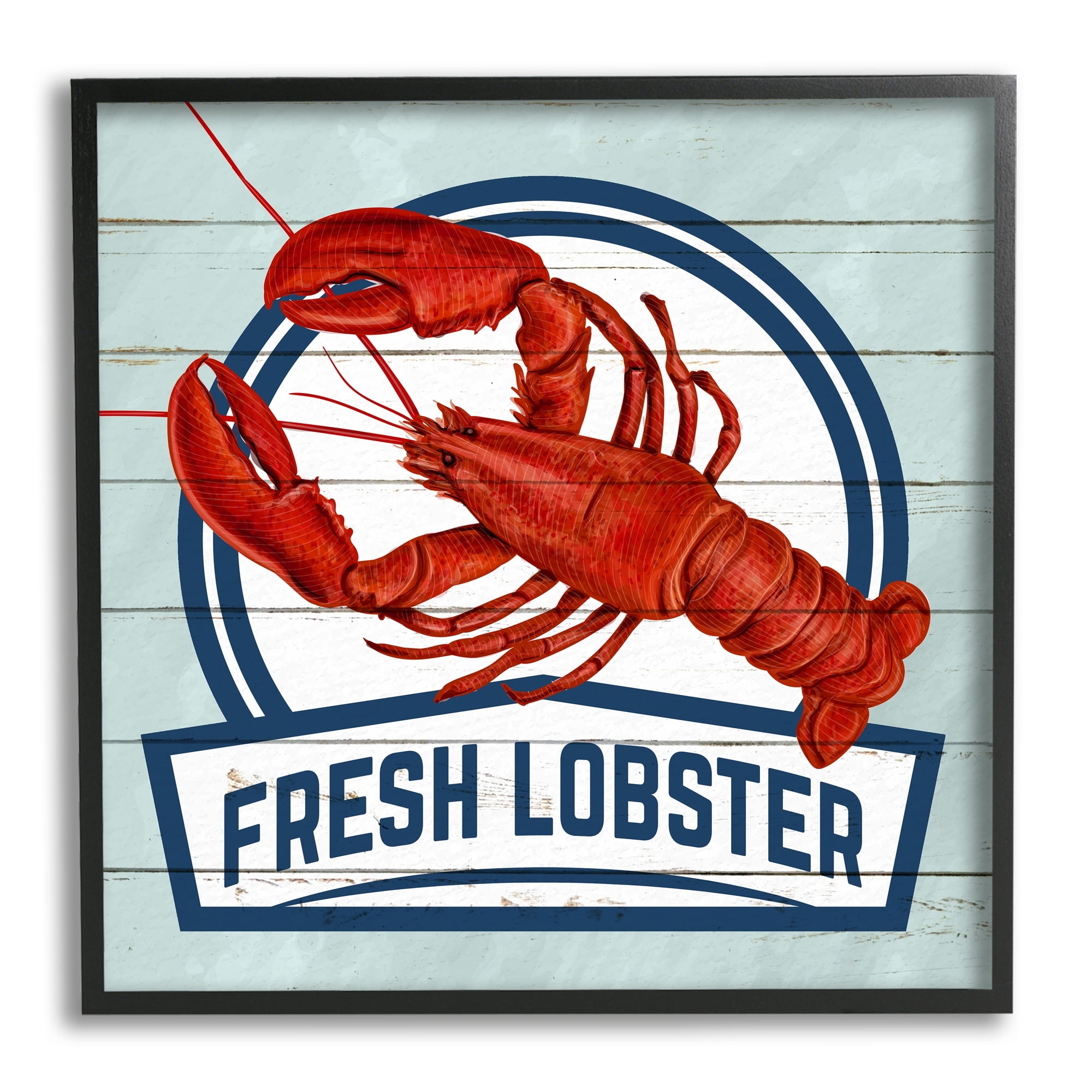 Stupell Industries Fresh Lobster Sign Grain Pattern Rustic Beach House , 12 x 12, Design by Kim Allen