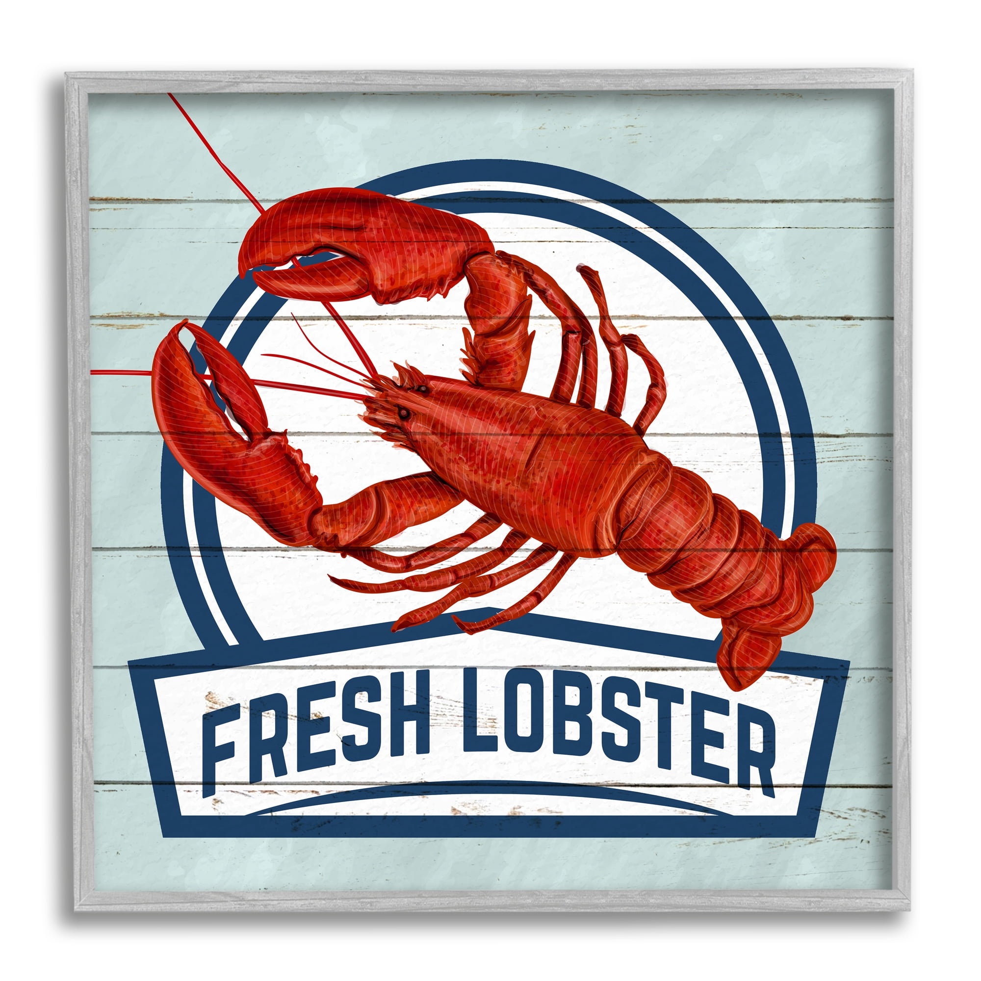 Stupell Industries Fresh Lobster Sign Grain Pattern Rustic Beach House , 17 x 17, Design by Kim Allen
