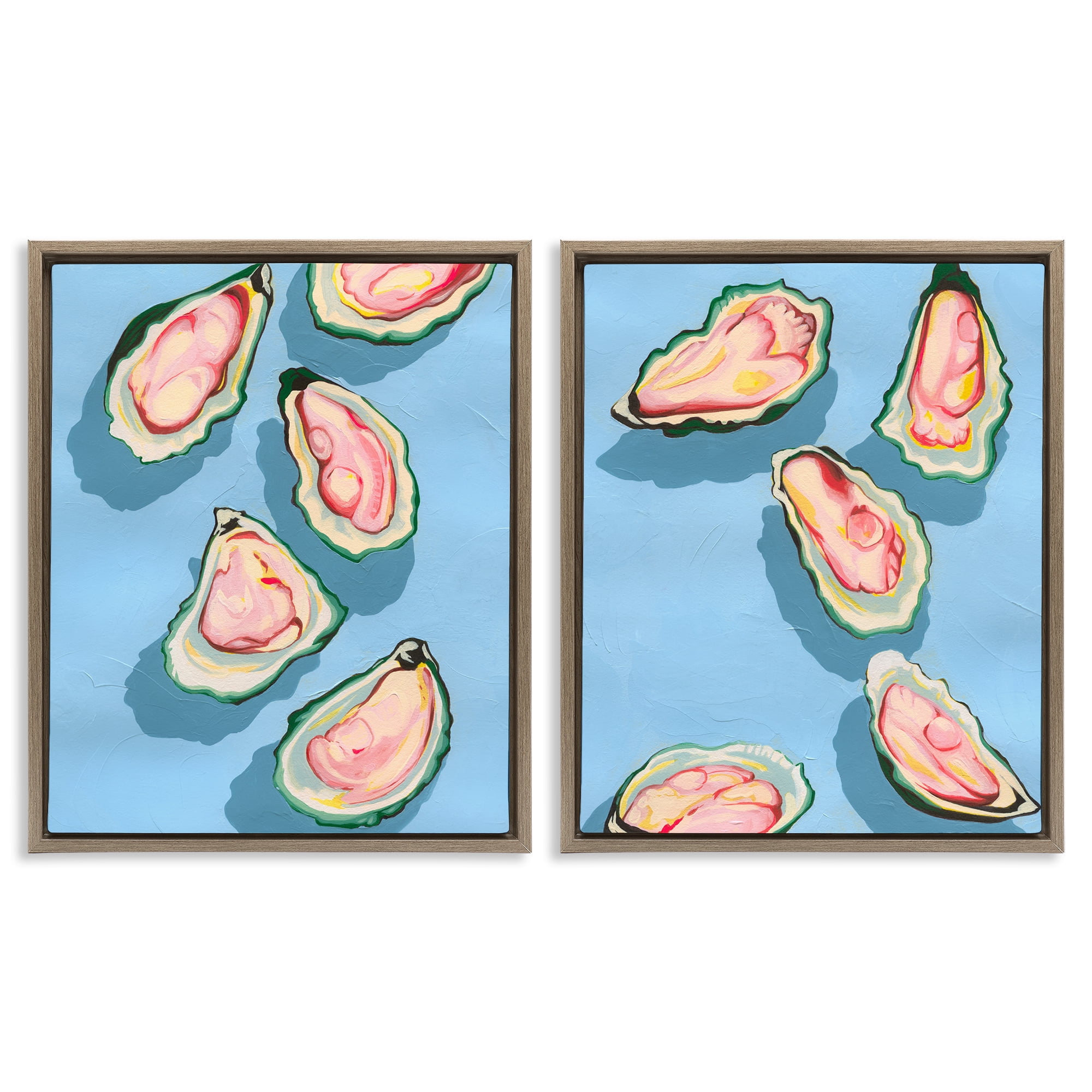 Stupell Industries Fresh Oyster Appetizer Nautical & Beach Painting Brown Floater Framed Canvas Art Print Wall Art, 31 x 25, Set of 2