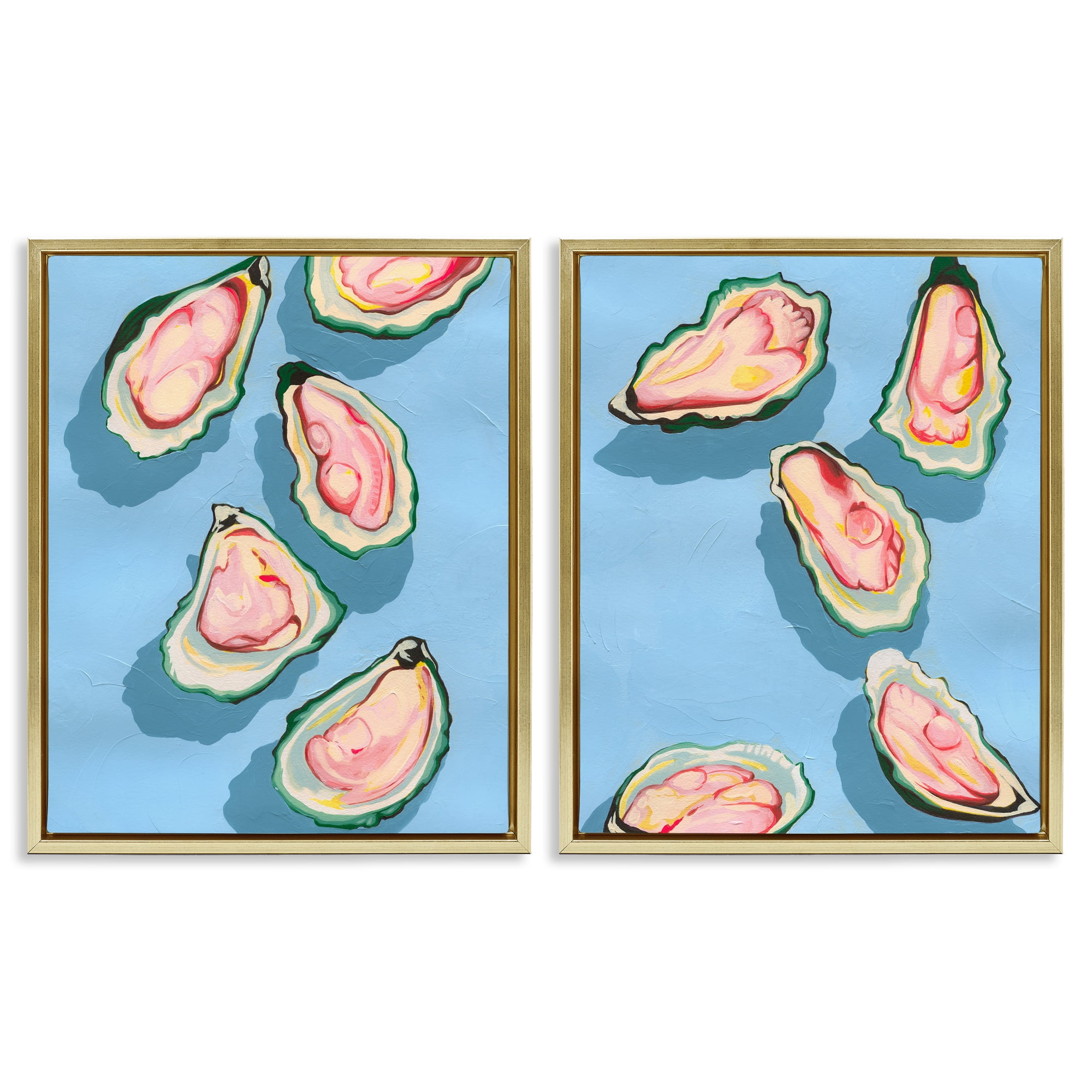 Stupell Industries Fresh Oyster Appetizer Nautical & Beach Painting Gold Floater Framed Canvas Art Print Wall Art, 17 x 21, Set of 2