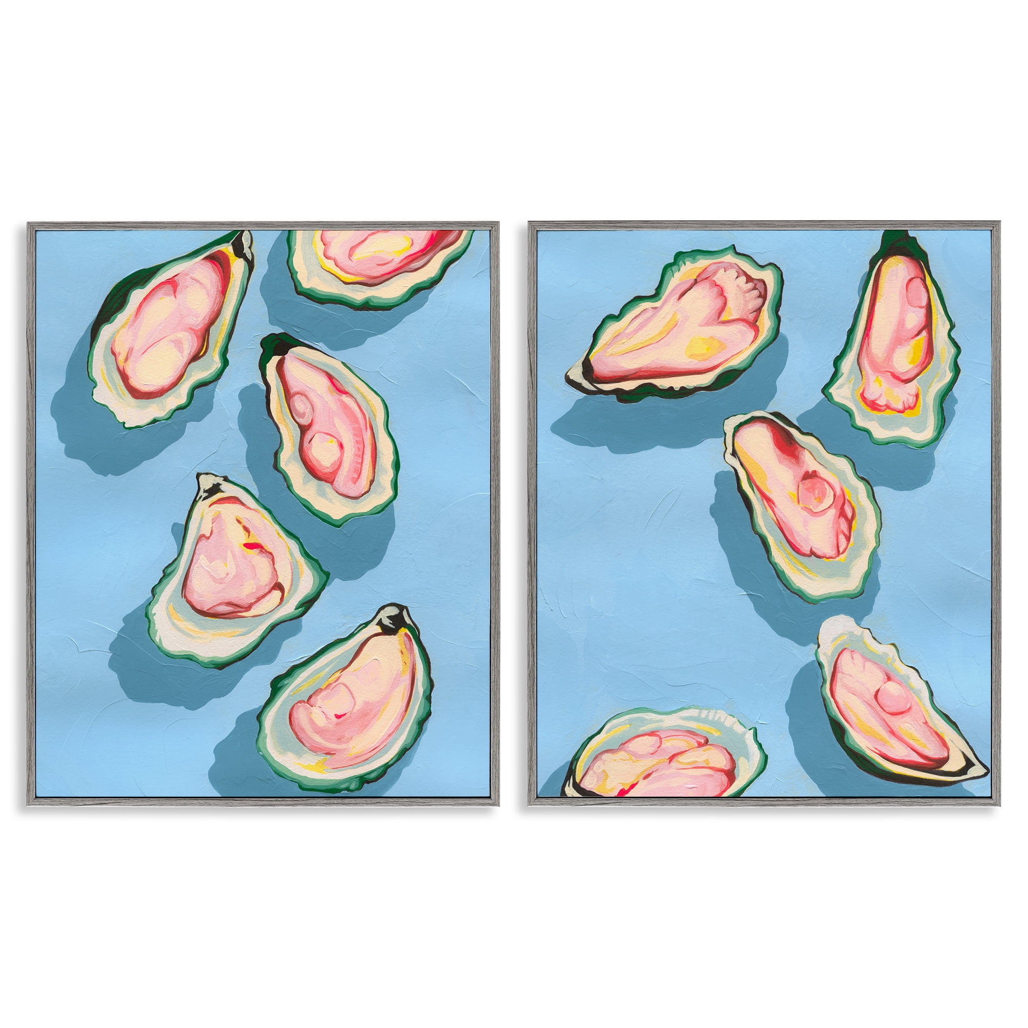 Stupell Industries Fresh Oyster Appetizer Nautical & Beach Painting Gray Framed Art Print Wall Art, 16 x 20, Set of 2