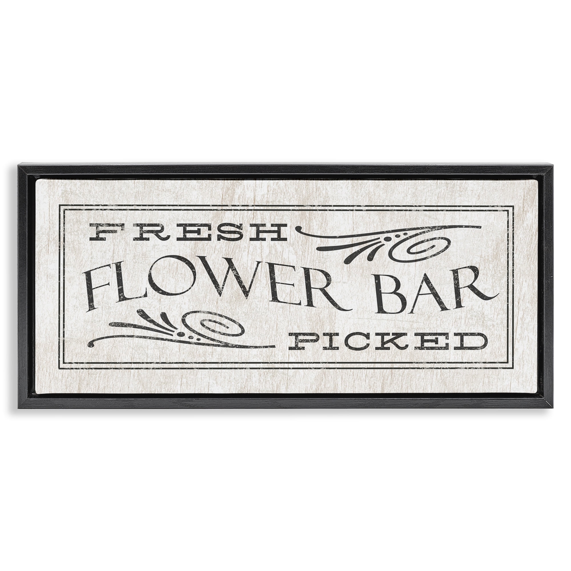 Stupell Industries Fresh Picked Flower Bar Sign Botanical & Floral Painting Black Floater Framed Canvas Art Print Wall Art, 25 x 11