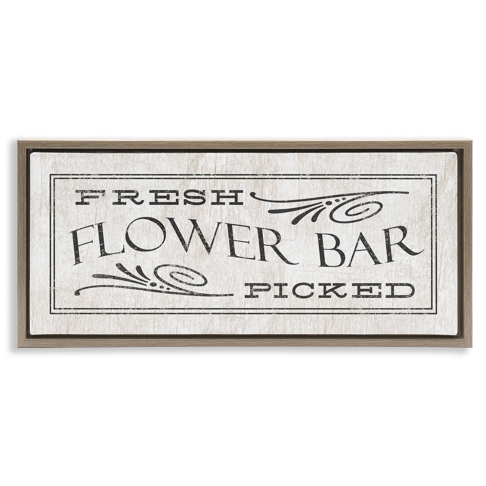 Stupell Industries Fresh Picked Flower Bar Sign Botanical & Floral Painting Brown Floater Framed Canvas Art Print Wall Art, 25 x 11