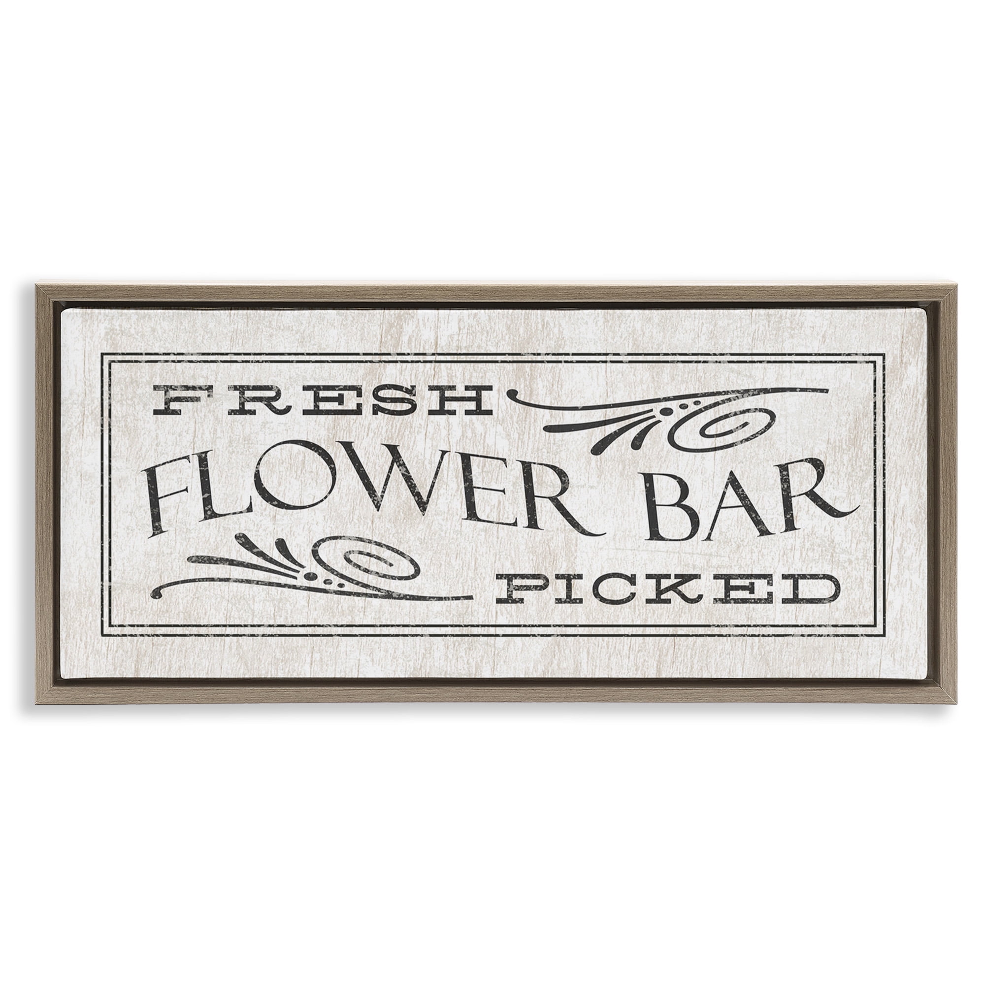 Stupell Industries Fresh Picked Flower Bar Sign Botanical & Floral Painting Brown Floater Framed Canvas Art Print Wall Art, 31 x 14