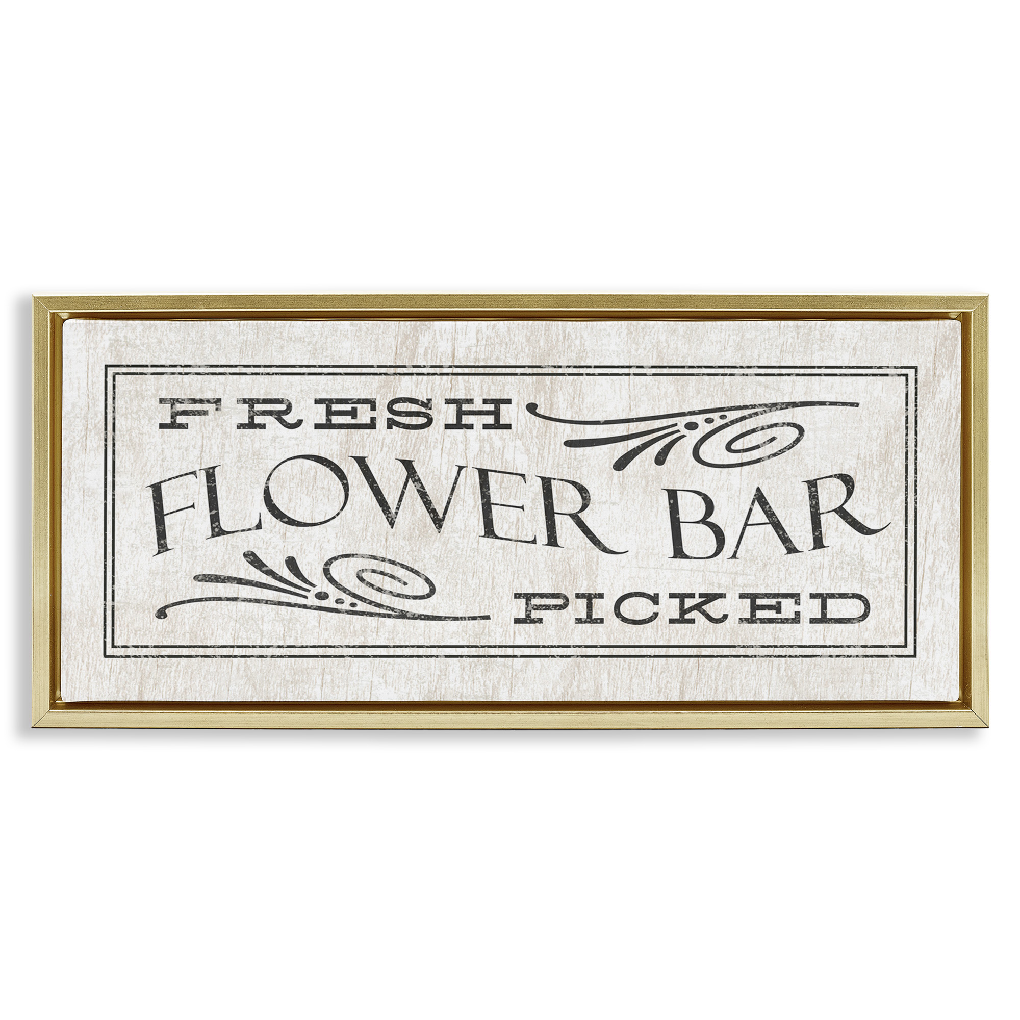 Stupell Industries Fresh Picked Flower Bar Sign Botanical & Floral Painting Gold Floater Framed Canvas Art Print Wall Art, 25 x 11