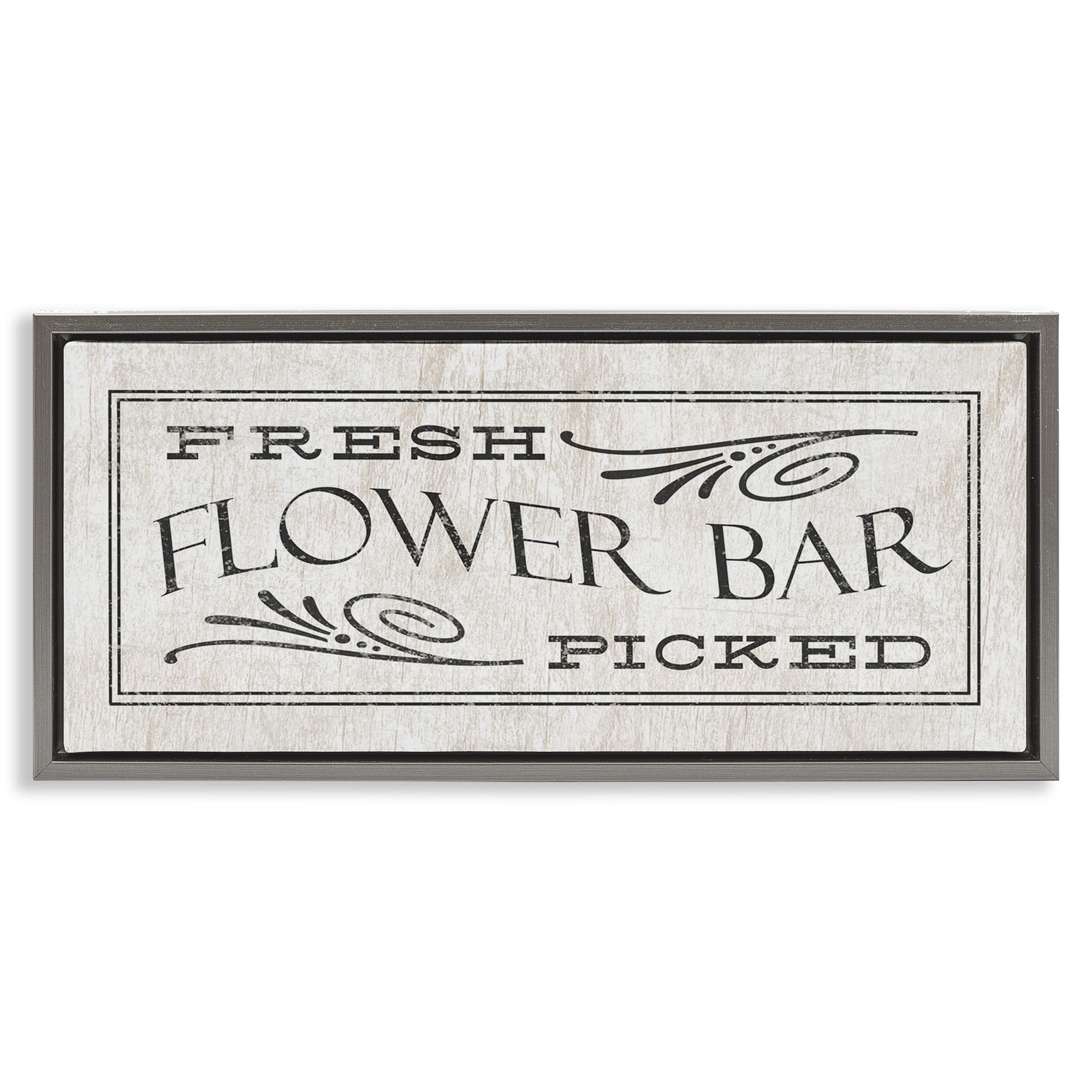 Stupell Industries Fresh Picked Flower Bar Sign Botanical & Floral Painting Gray Floater Framed Canvas Art Print Wall Art, 25 x 11
