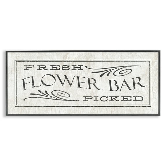 Stupell Industries Fresh Picked Flower Bar Sign Vintage Boutique Florals Botanical & Floral Painting Black Framed Art Print Wall Art, 13 x 30