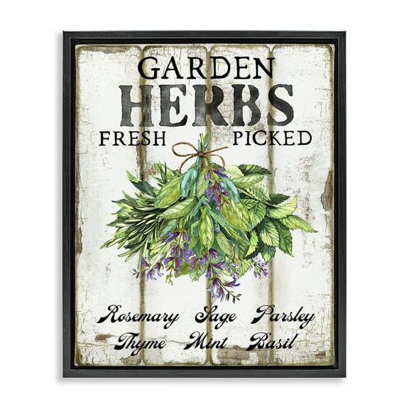 Stupell Industries Fresh Picked Garden Herbs Food & Beverage Painting Black Floater Framed Canvas Art Print Wall Art, 17 x 21