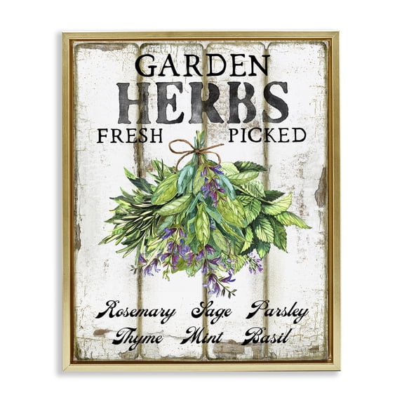 Stupell Industries Farmhouse Fresh Picked Garden Herbs Gold Floating Frame Canvas Art, 25 x 31, by Creatif Belle