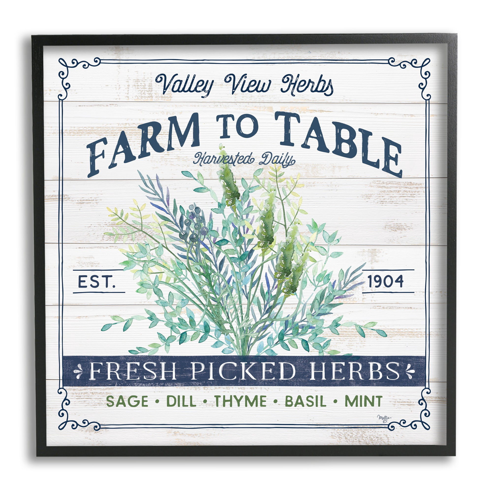 Stupell Industries Fresh Picked Herbs Phrase Botanical & Floral Painting Black Framed Art Print Wall Art, 24 x 24