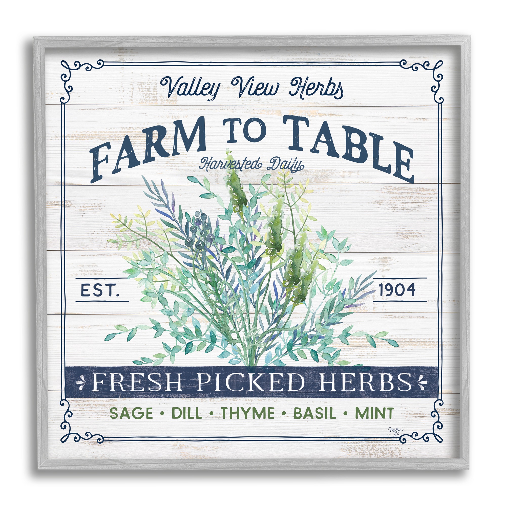 Stupell Industries Fresh Picked Herbs Phrase Botanical & Floral Painting Gray Framed Art Print Wall Art, 17 x 17