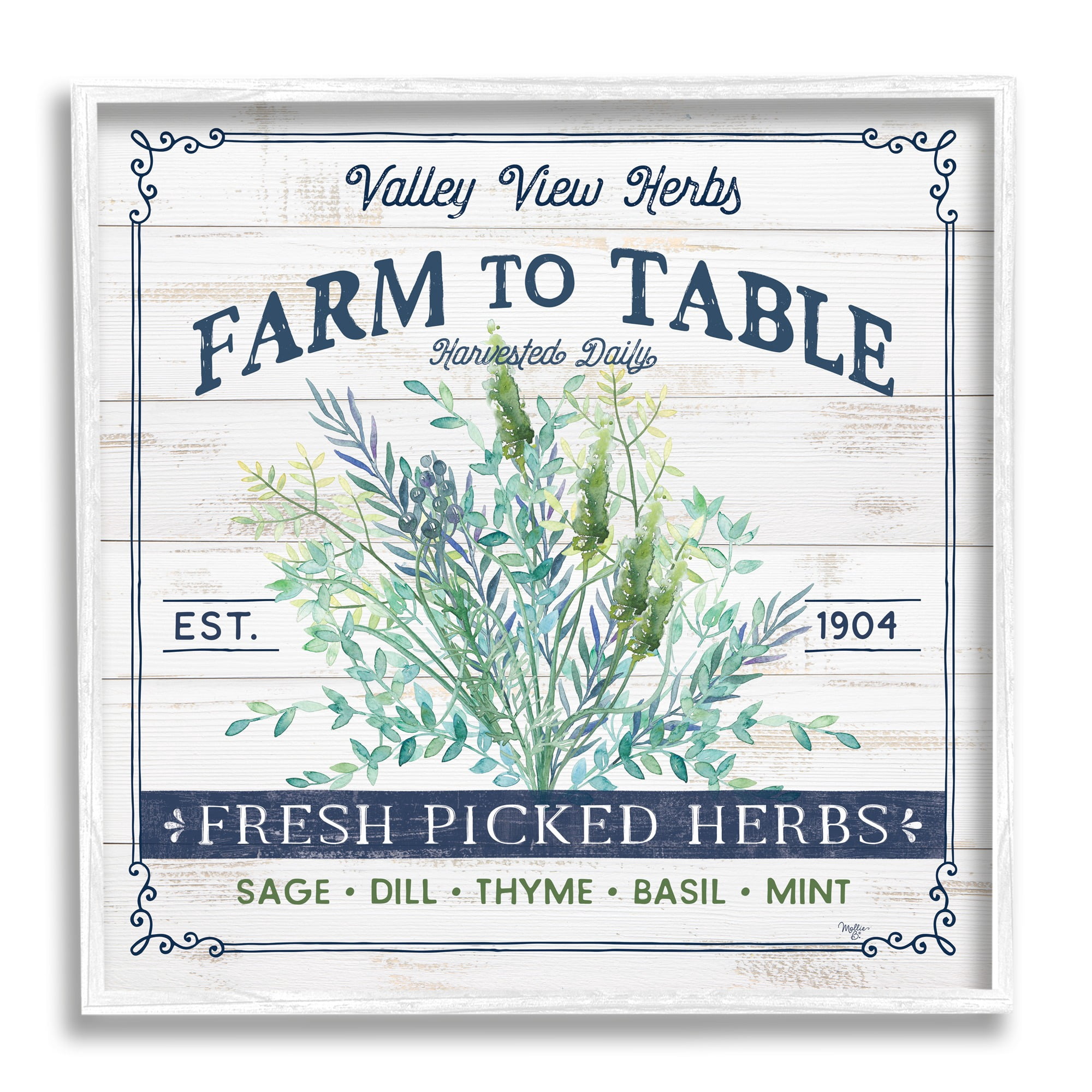 Stupell Industries Fresh Picked Herbs Phrase Botanical & Floral Painting White Framed Art Print Wall Art, 24 x 24