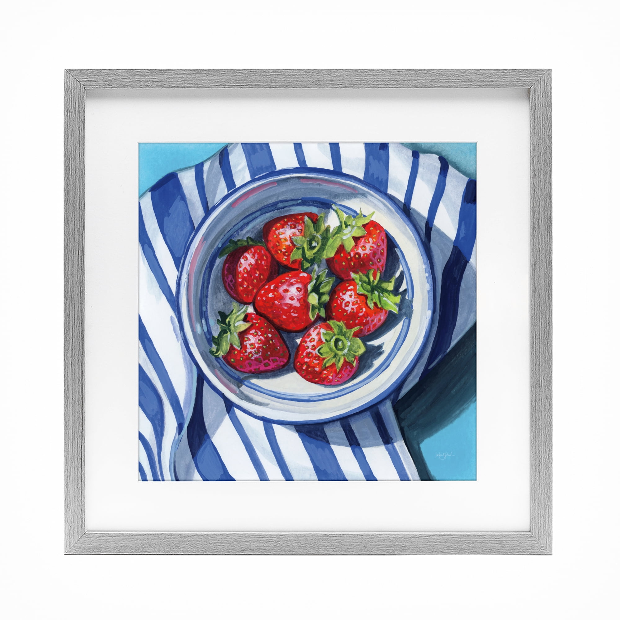 Stupell Industries Fresh Picked Kitchen Strawberries Gray Framed Print Under Glass, design by Kate Jarvik Birch