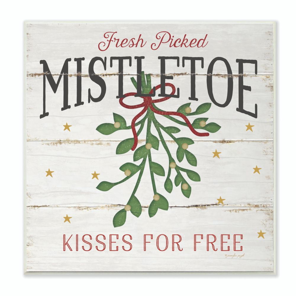 Stupell Industries Fresh Picked Mistletoe Holiday Christmas Word Design Wood Wall Art By Artist Jennifer Pugh