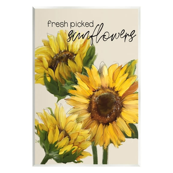 Stupell Industries Fresh Picked Sunflowers Calligraphy Vivid Yellow Blossoms Graphic Art Unframed Art Print Wall Art, Design by Conrad Knutsen