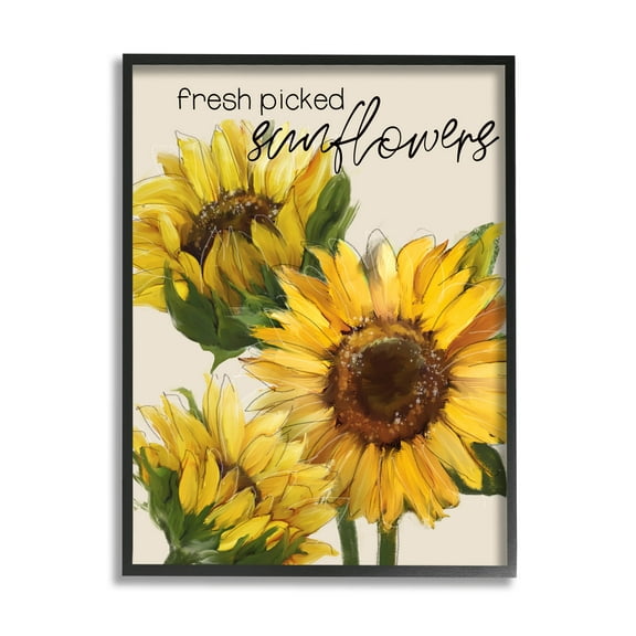 Stupell Industries Fresh Picked Sunflowers Typography Graphic Art Black Framed Art Print Wall Art, Design by Conrad Knutsen