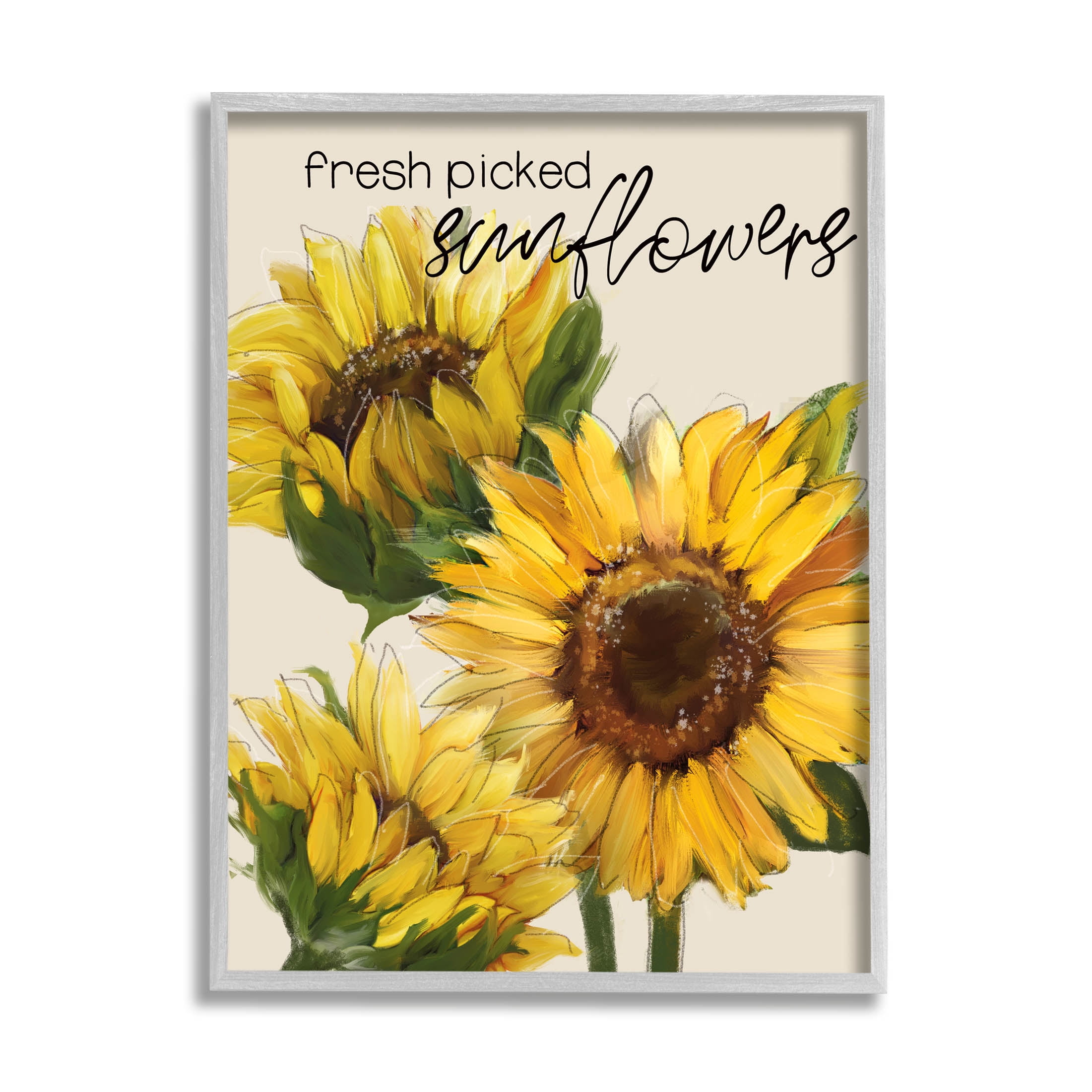 Stupell Industries Fresh Picked Sunflowers Typography Graphic Art Gray Framed Art Print Wall Art, Design by Conrad Knutsen