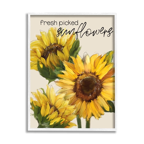 Stupell Industries Fresh Picked Sunflowers Typography Graphic Art White Framed Art Print Wall Art, Design by Conrad Knutsen