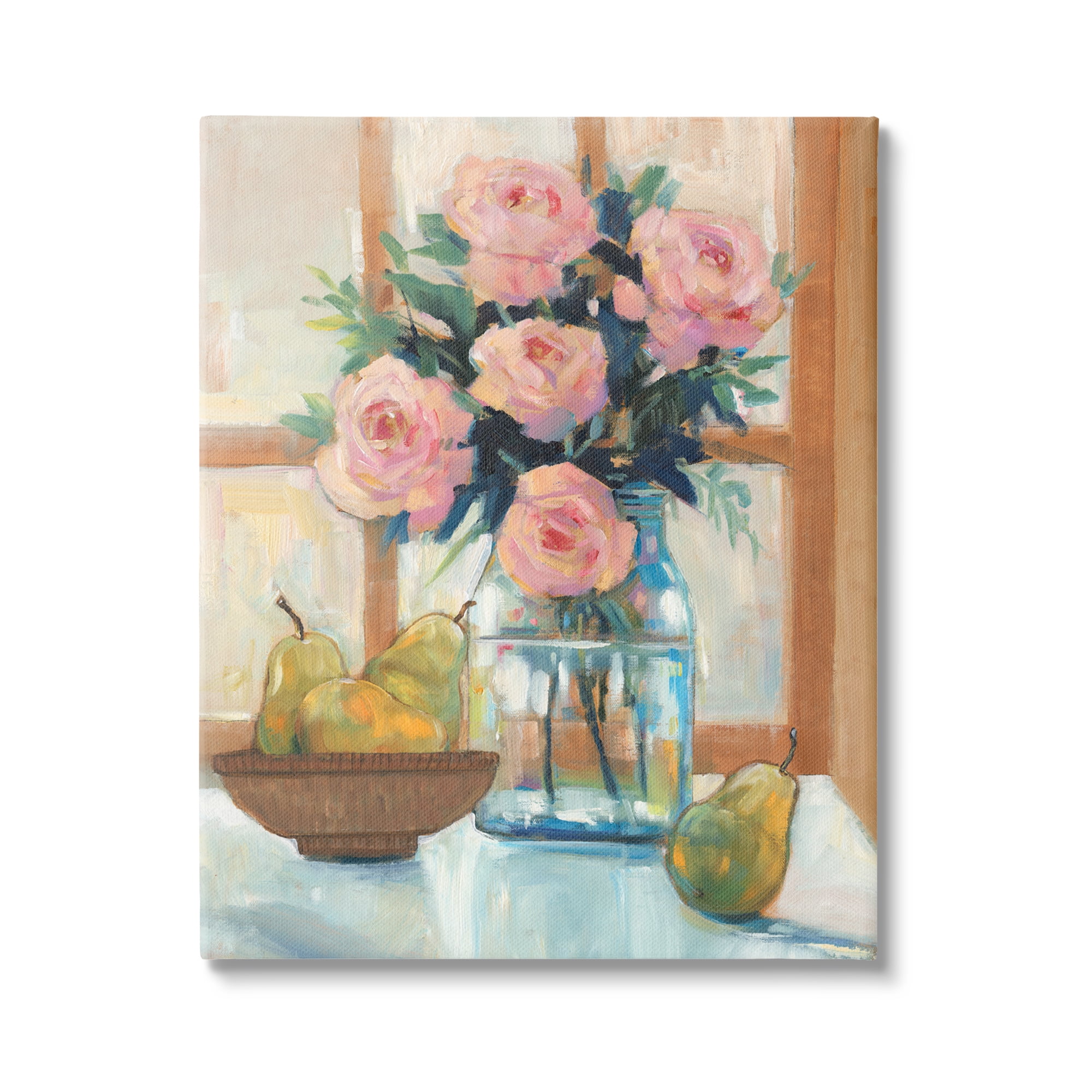 Stupell Industries Fresh Pink Roses & Fruit Kitchen Window Scene Painting Gallery Wrapped Canvas Print Wall Art, Design by Tim OToole