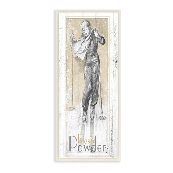 Stupell Industries Fresh Powder Vintage Skiing Print Design Wall Plaque by The Saturday Evening Post, 7" x 7", Wall Plaque