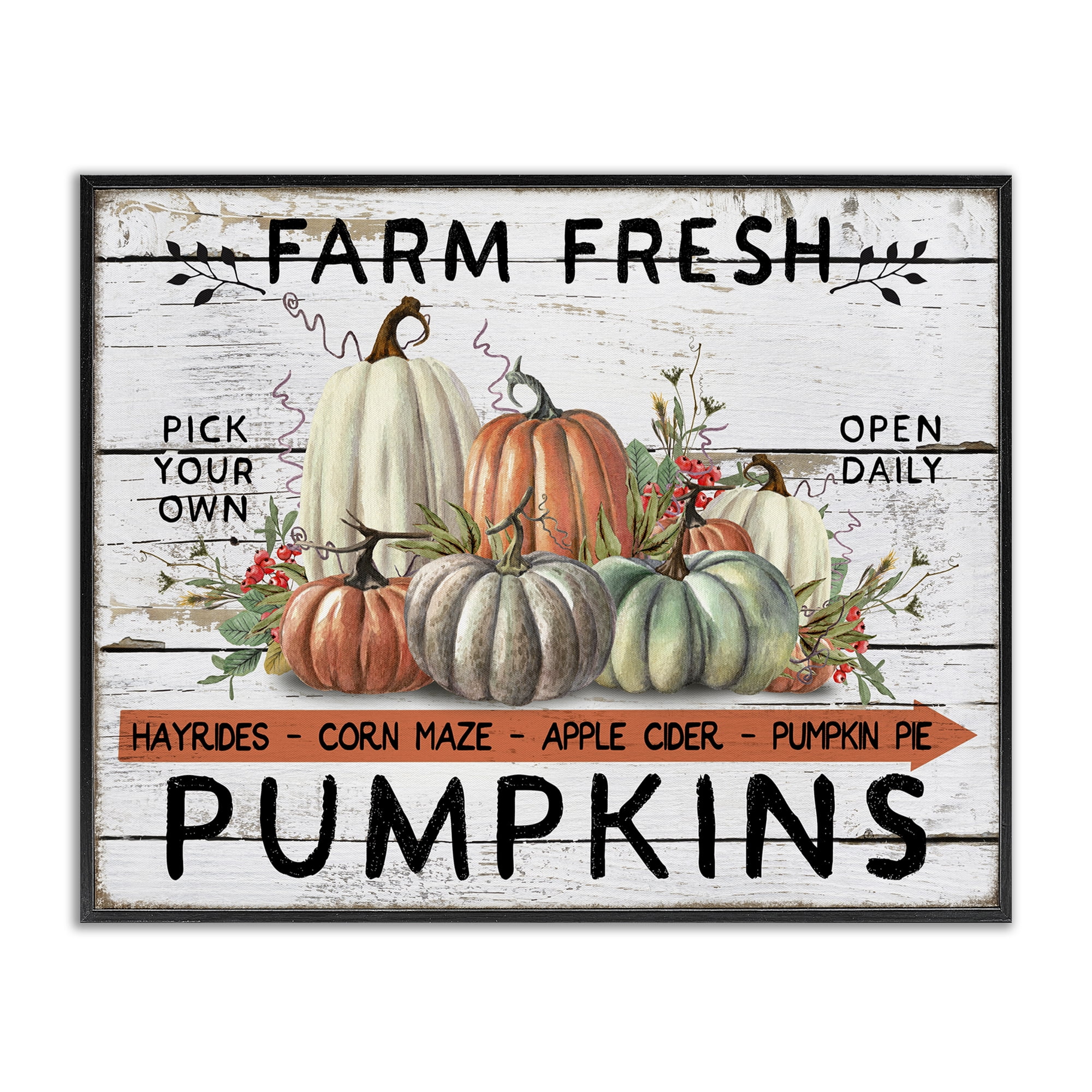 Stupell Industries Fresh Pumpkin Mound Holiday Painting Black Framed Art Prints Wall Art, 30 x 24