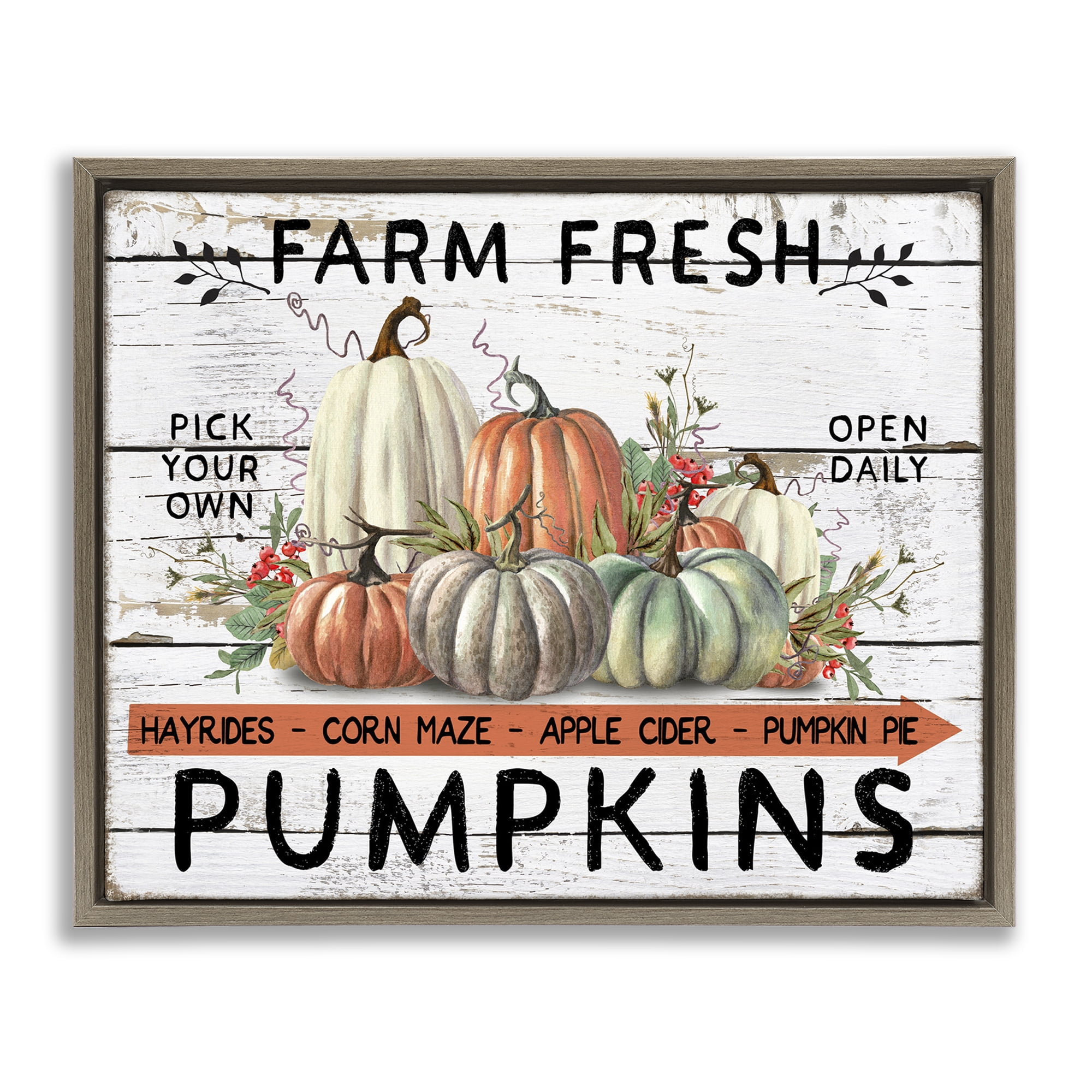 Stupell Industries Fresh Pumpkin Mound Holiday Painting Brown Floater Framed Canvas Art Prints Wall Art, 21 x 17