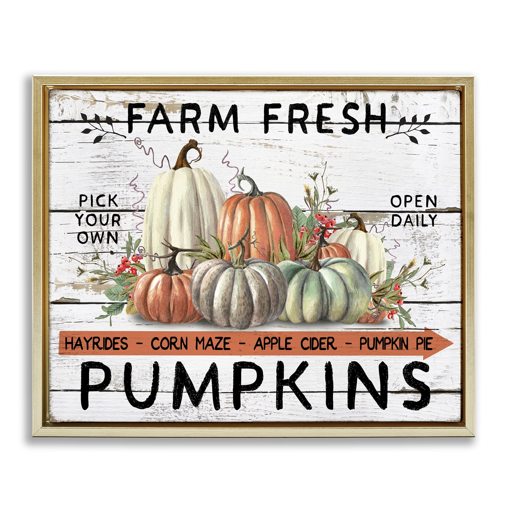 Stupell Industries Fresh Pumpkin Mound Holiday Painting Gold Floater Framed Canvas Art Prints Wall Art, 31 x 25