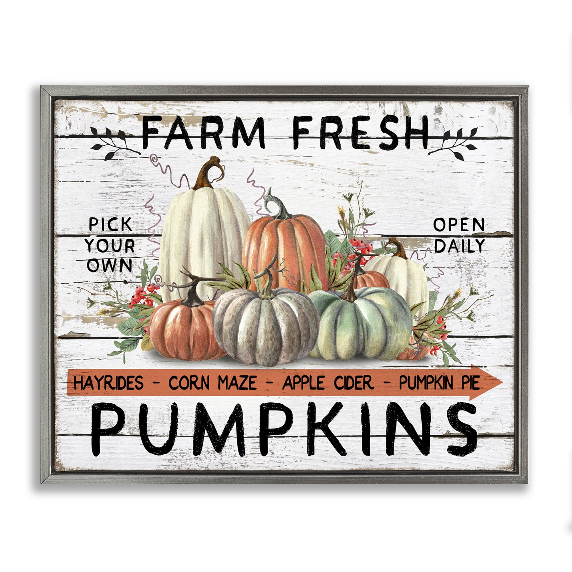 Stupell Industries Fresh Pumpkin Mound Holiday Painting Gray Floater Framed Canvas Art Prints Wall Art, 31 x 25