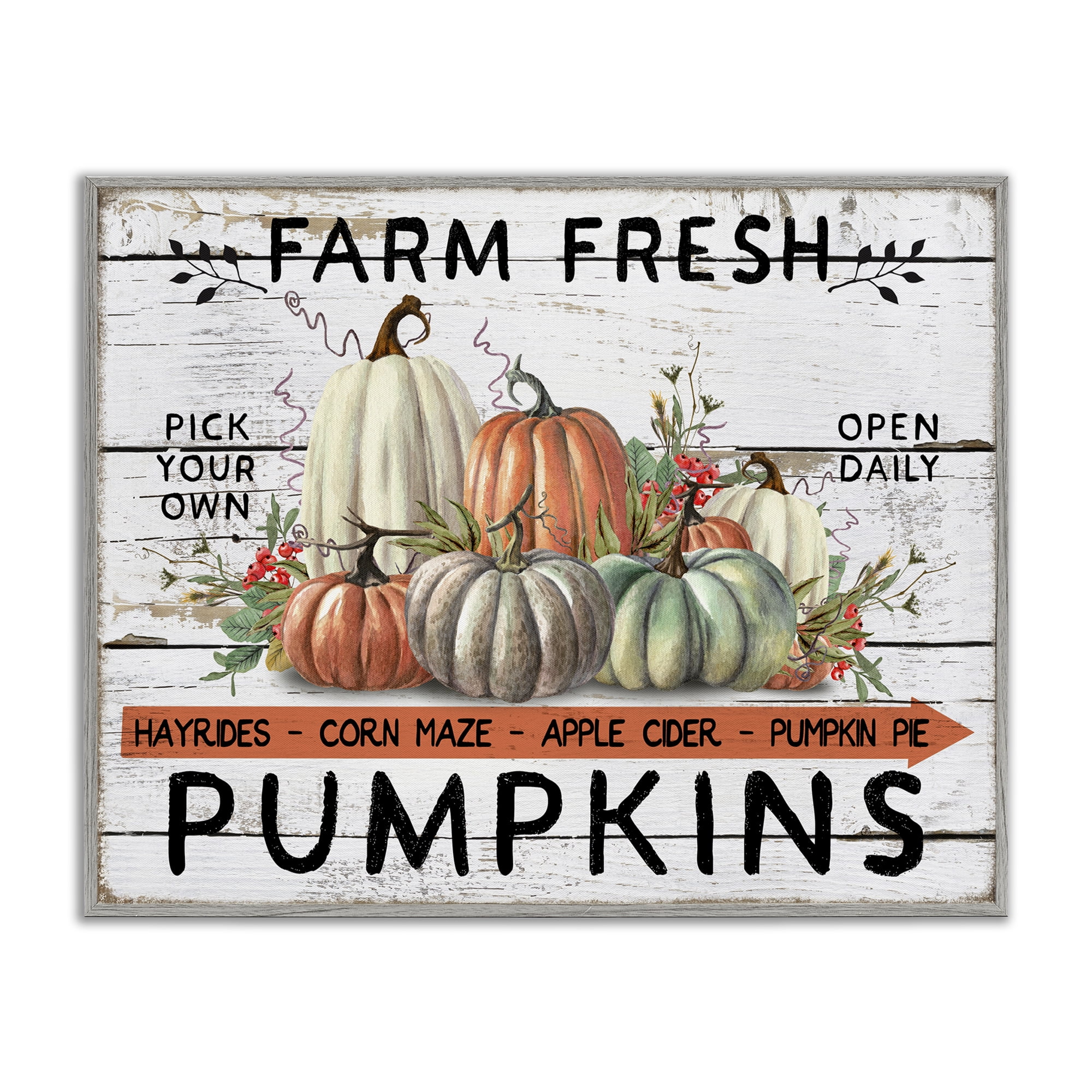 Stupell Industries Fresh Pumpkin Mound Holiday Painting Gray Framed Art Prints Wall Art, 14 x 11
