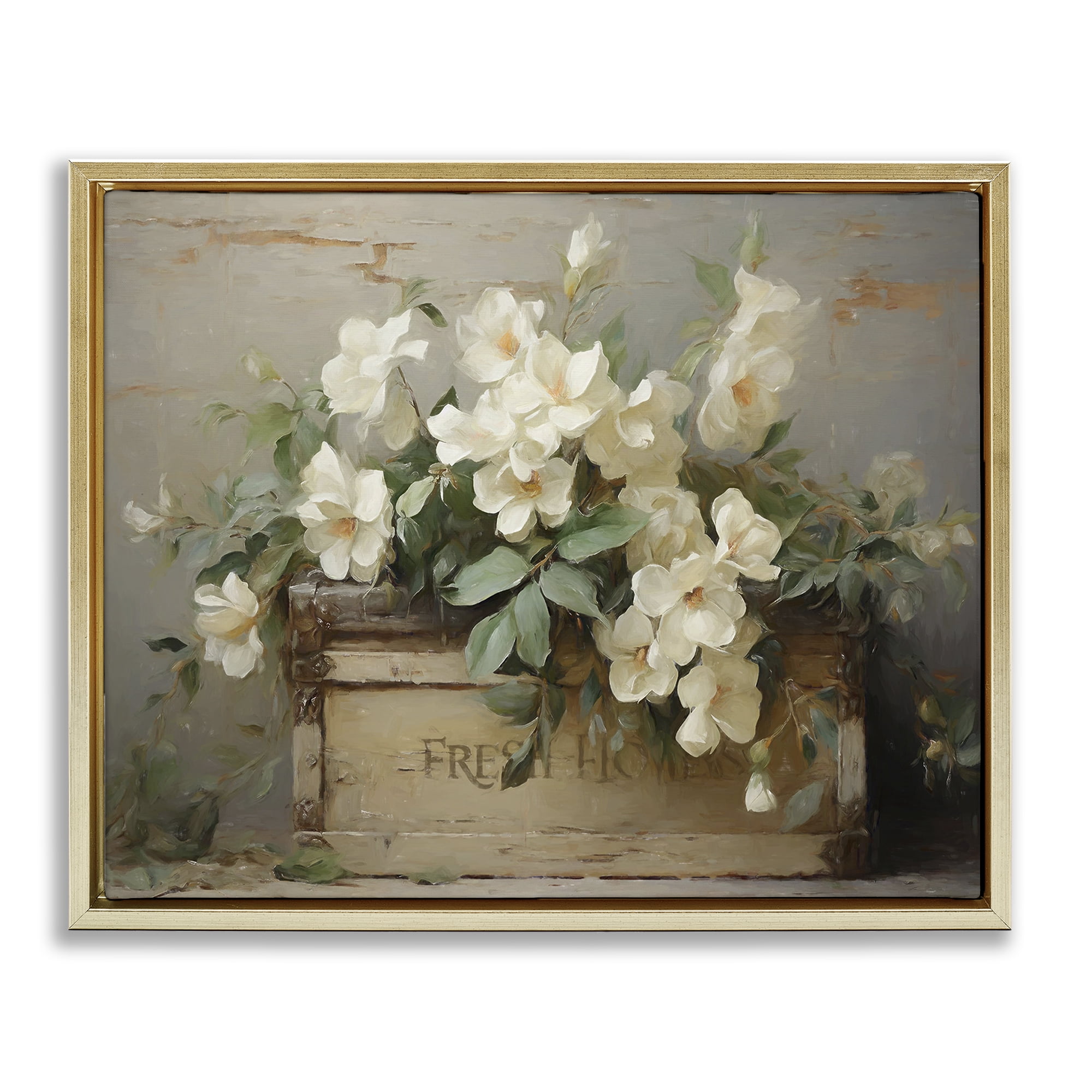 Stupell Industries Fresh Rustic Flowers Botanical & Floral Painting Gold Floater Framed Art Print Wall Art, 31 x 25
