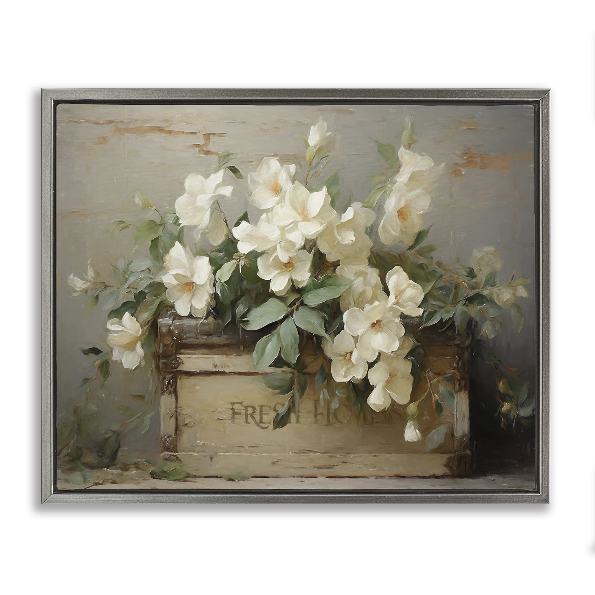 Stupell Industries Fresh Rustic Flowers Botanical & Floral Painting Gray Floater Framed Art Print Wall Art, 31 x 25