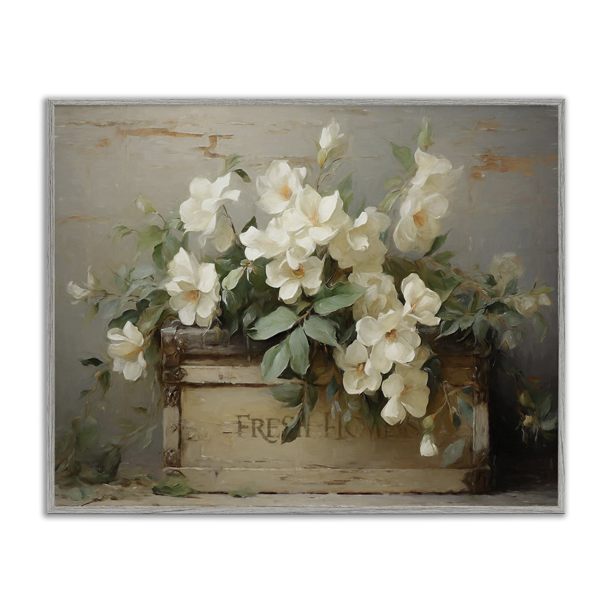 Stupell Industries Fresh Rustic Flowers Botanical & Floral Painting Gray Framed Art Print Wall Art, 20 x 16