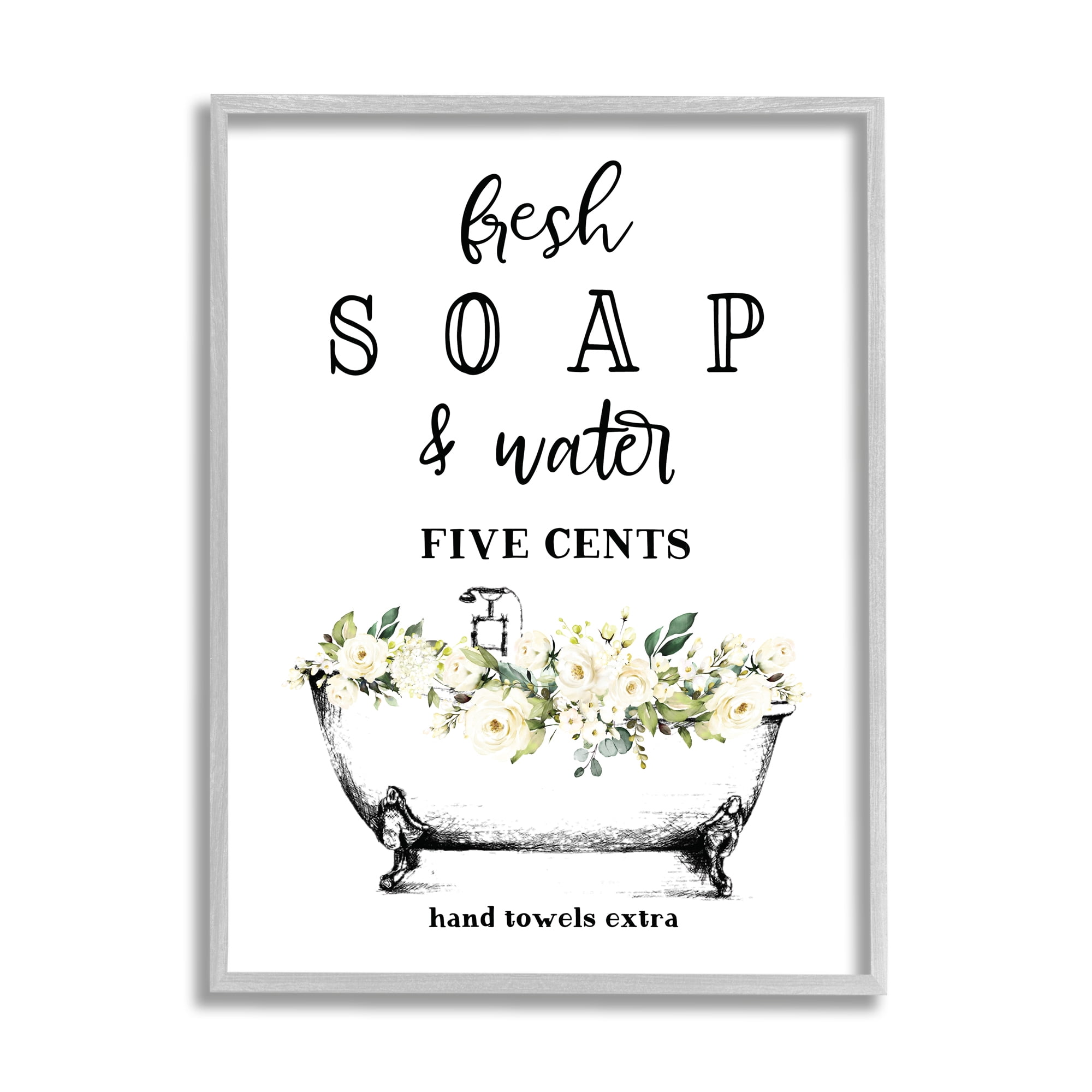 Stupell Industries Fresh Soap And Water Bath Tub Bathroom Design, 11 x 14,Design by Lettered and Lined