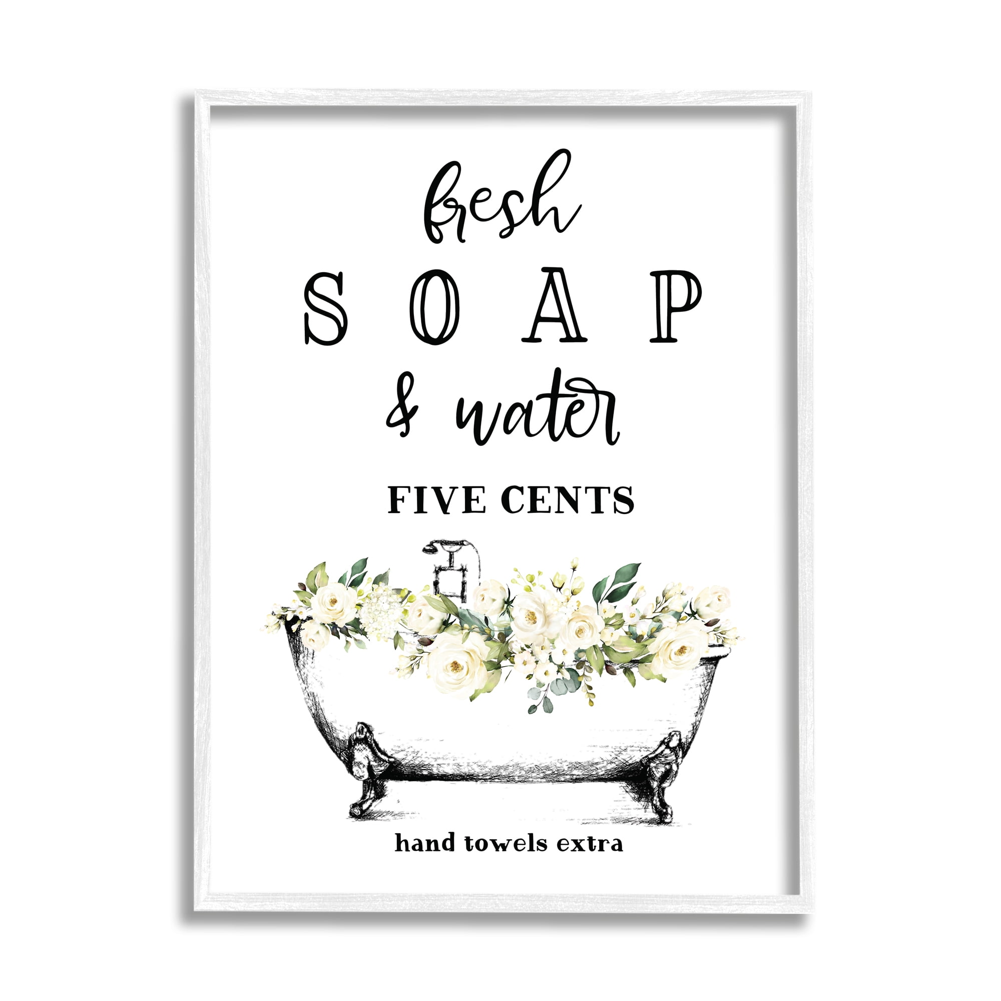 Stupell Industries Fresh Soap And Water Bath Tub Bathroom Design, 16 x 20,Design by Lettered and Lined