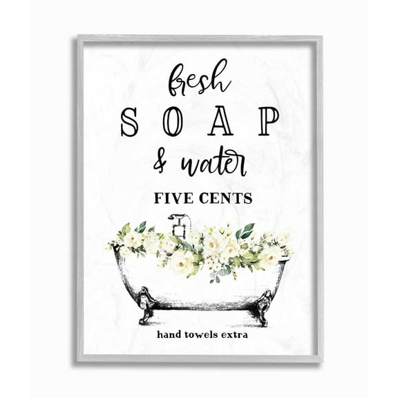 Stupell Industries Fresh Soap And Water Bath Tub Bathroom Design Framed Wall Art by Lettered and Lined