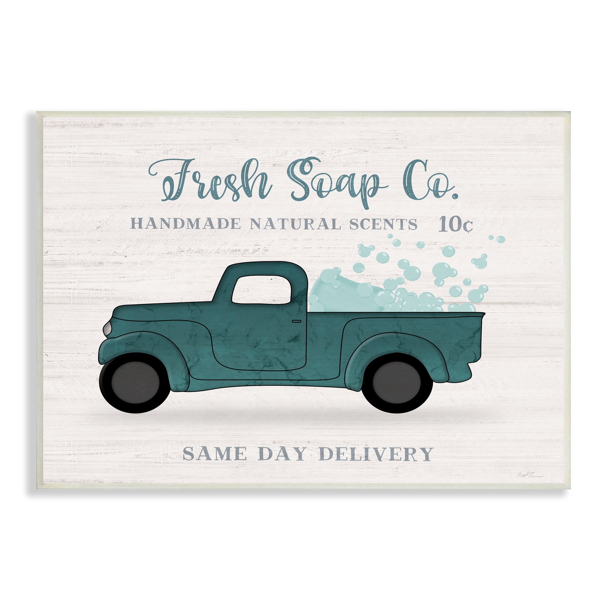 Stupell Industries Fresh Soap Co. Vintage Green Truck Bath Bubbles, 19 x 13, Design by Natalie Carpentieri
