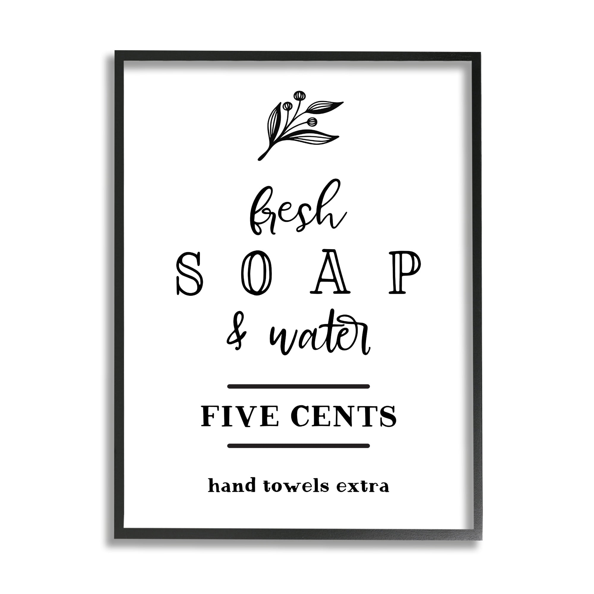 Stupell Industries Fresh Soap & Water Bathroom Washing Botanical Symbol Graphic Art Black Framed Art Print Wall Art, Design by Lettered and Lined