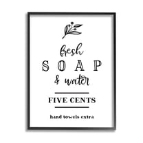 Stupell Industries Fresh Soap & Water Bathroom Washing Botanical Symbol Graphic Art Black Framed Art Print Wall Art, Design by Lettered and Lined
