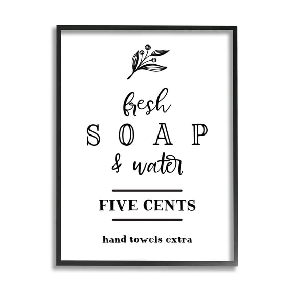 Stupell Industries Fresh Soap & Water Bathroom Washing Botanical Symbol Graphic Art Black Framed Art Print Wall Art, Design by Lettered and Lined