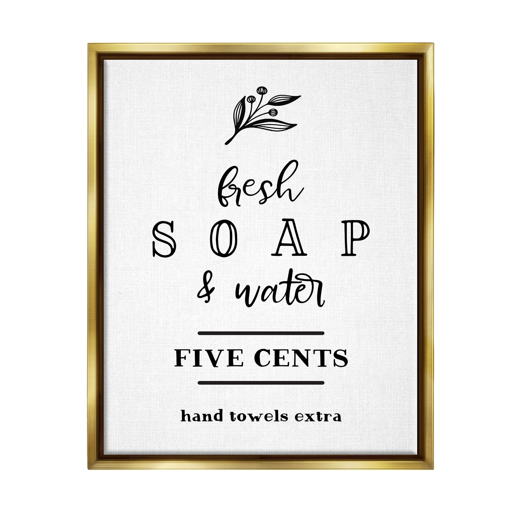 Stupell Industries Fresh Soap & Water Bathroom Washing Botanical Symbol Graphic Art Metallic Gold Floating Framed Canvas Print Wall Art, Design by Lettered and Lined