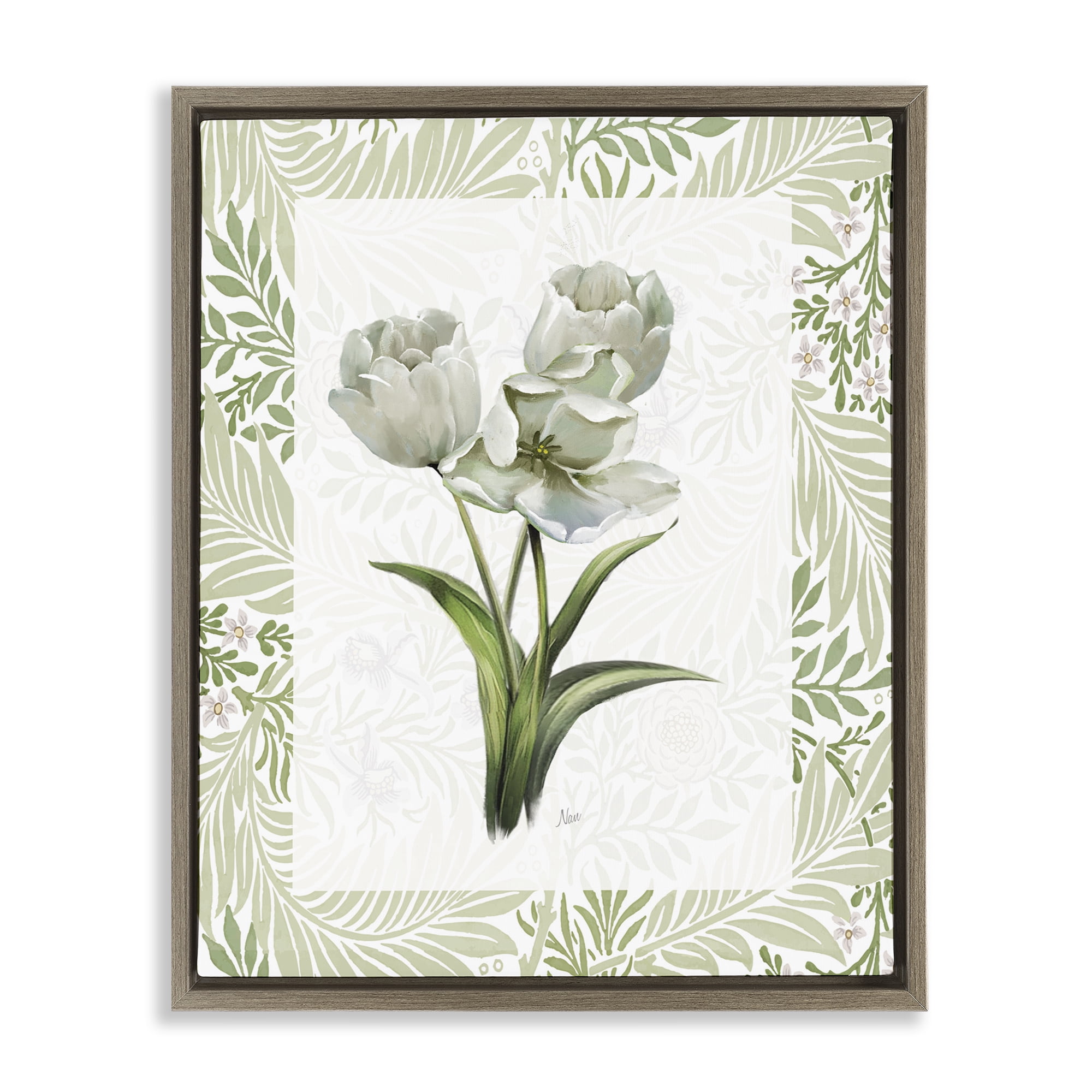 Stupell Industries Fresh Spring Tulip Bouquet Brown Framed Floater Canvas Wall Art, design by Nan