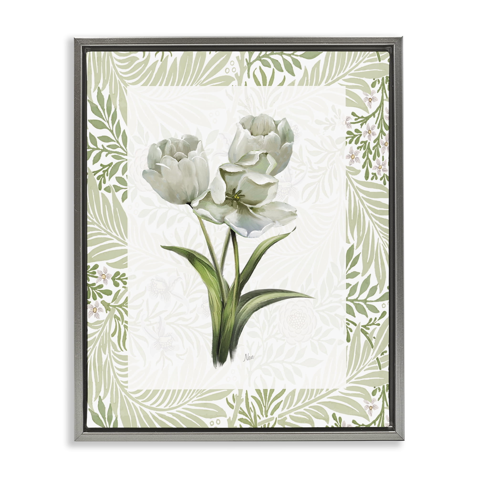 Stupell Industries Fresh Spring Tulip Bouquet Gray Framed Floater Canvas Wall Art, design by Nan
