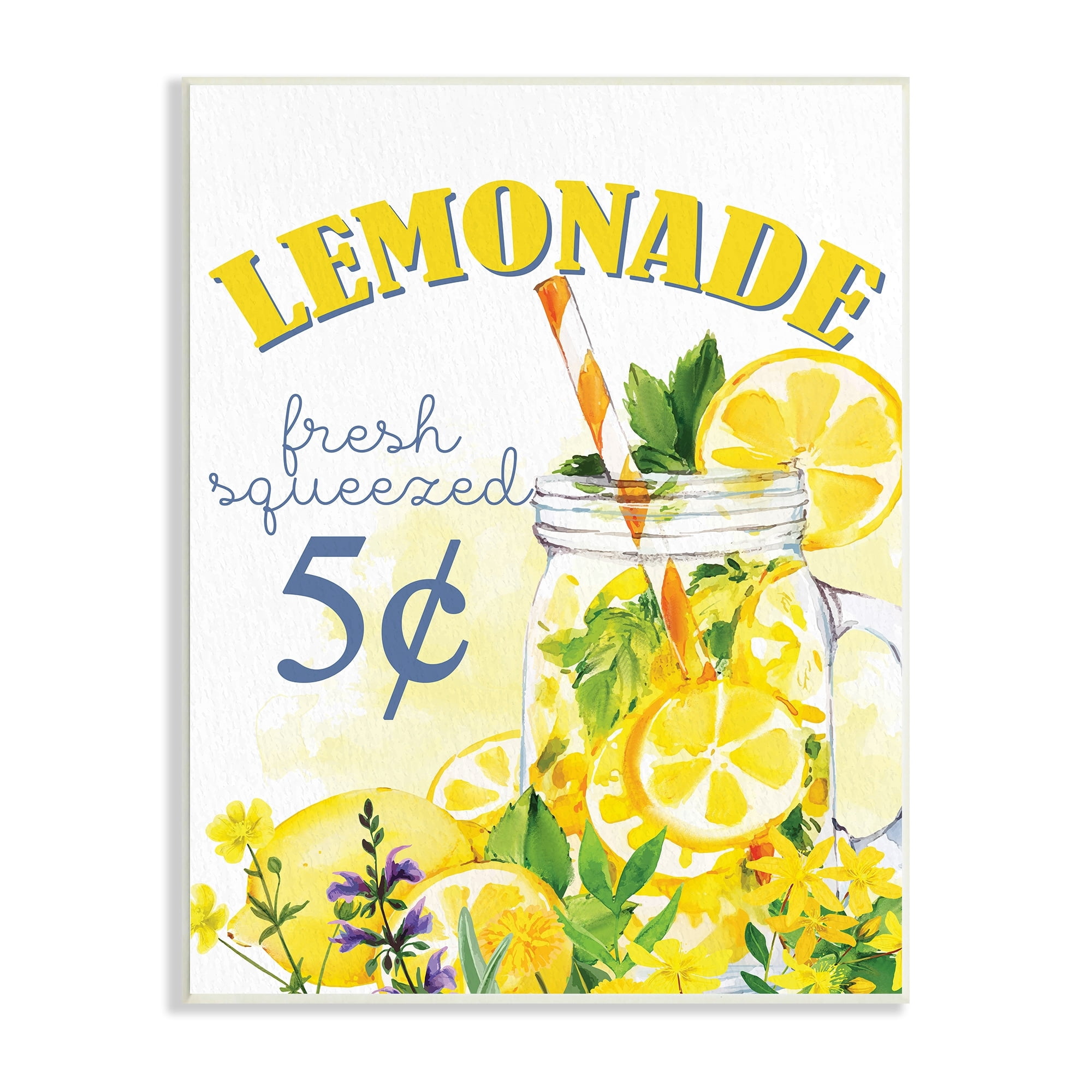 Stupell Industries Fresh Squeezed Lemonade Fruit Jar Summer Vivid Illustration,13 x 19, Design by Kim Allen