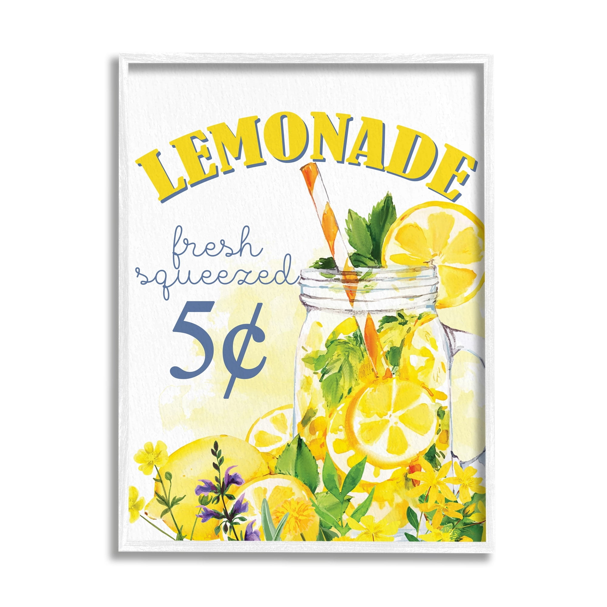 Stupell Industries Fresh Squeezed Lemonade Fruit Jar Summer Vivid Illustration,16 x 20, Design by Kim Allen