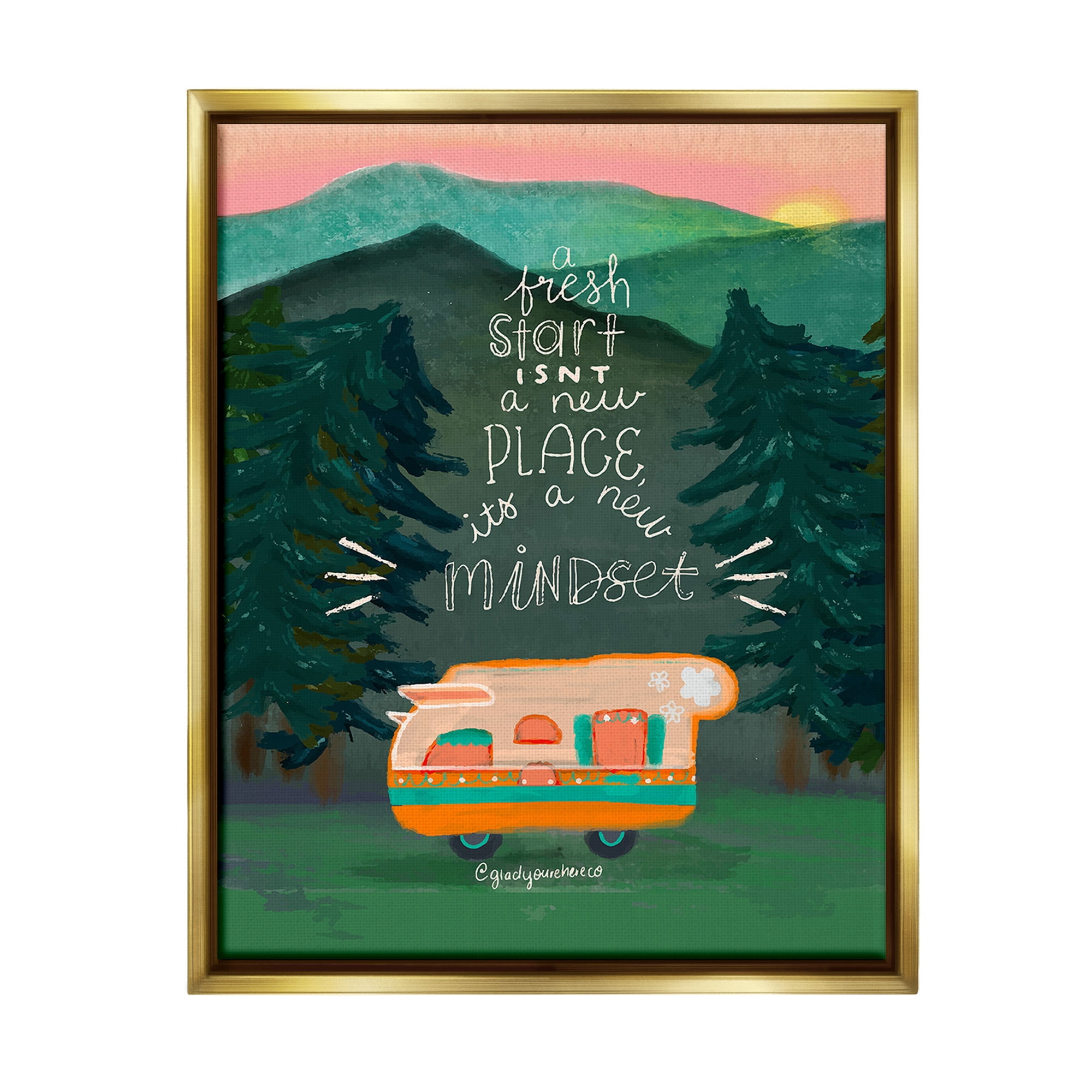 Stupell Industries Fresh Start New Mindset Inspirational Painting Gold Floater Framed Canvas Art Print Wall Art, 17 x 21