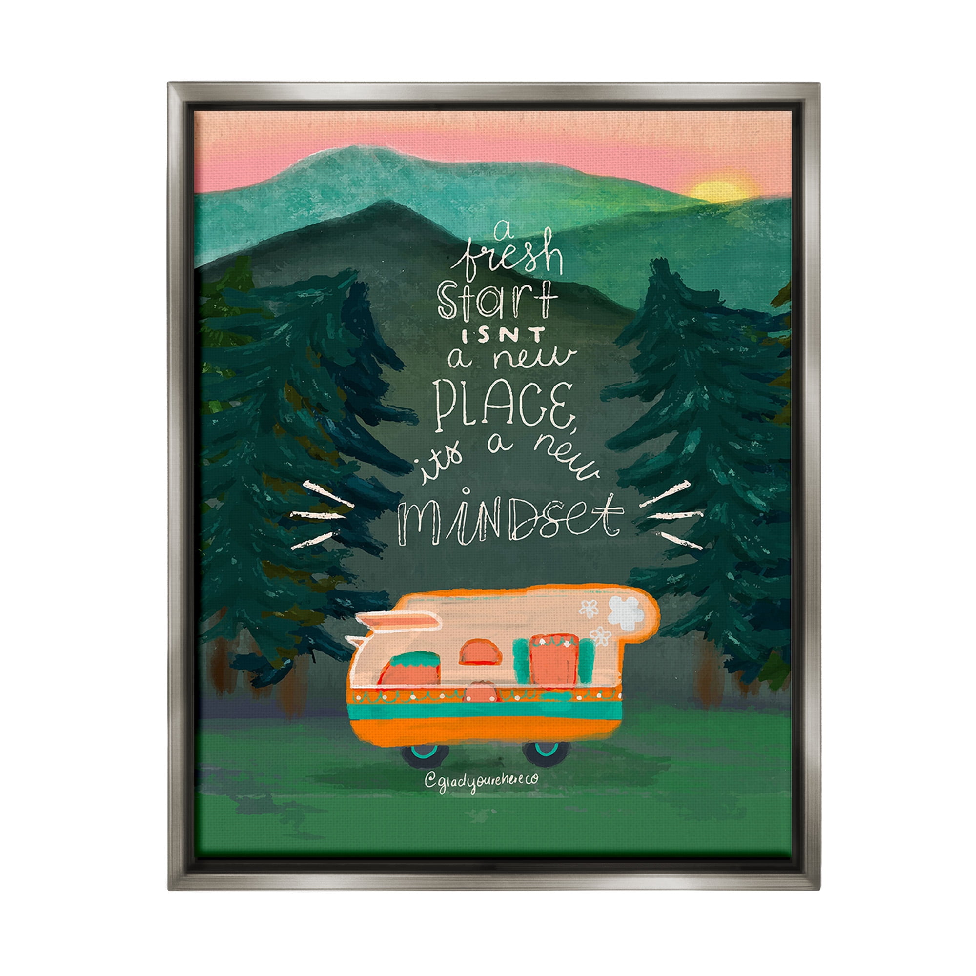 Stupell Industries Fresh Start New Mindset Inspirational Painting Gray Floater Framed Canvas Art Print Wall Art, 25 x 31