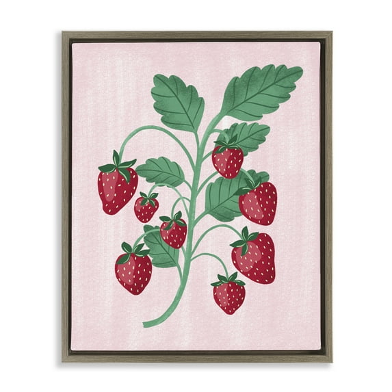 Stupell Industries Fresh Strawberries Branch Food & Beverage Painting Brown Floater Framed Canvas Art Print Wall Art, 25 x 31