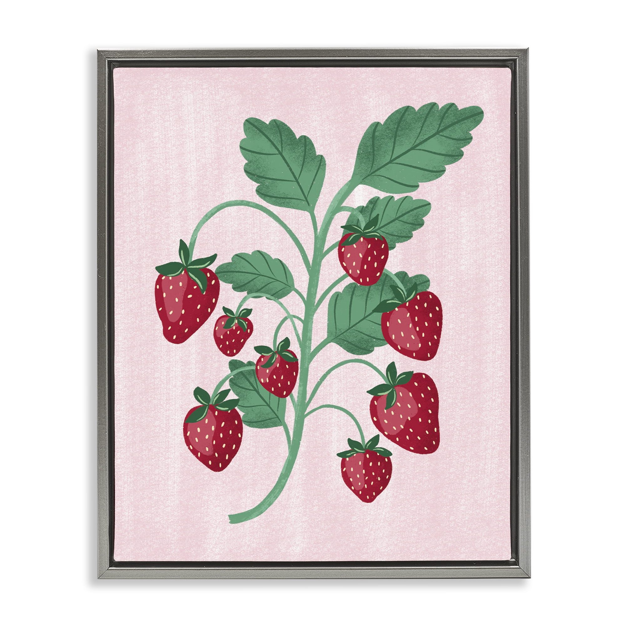 Stupell Industries Fresh Strawberries Branch Food & Beverage Painting Gray Floater Framed Canvas Art Print Wall Art, 17 x 21