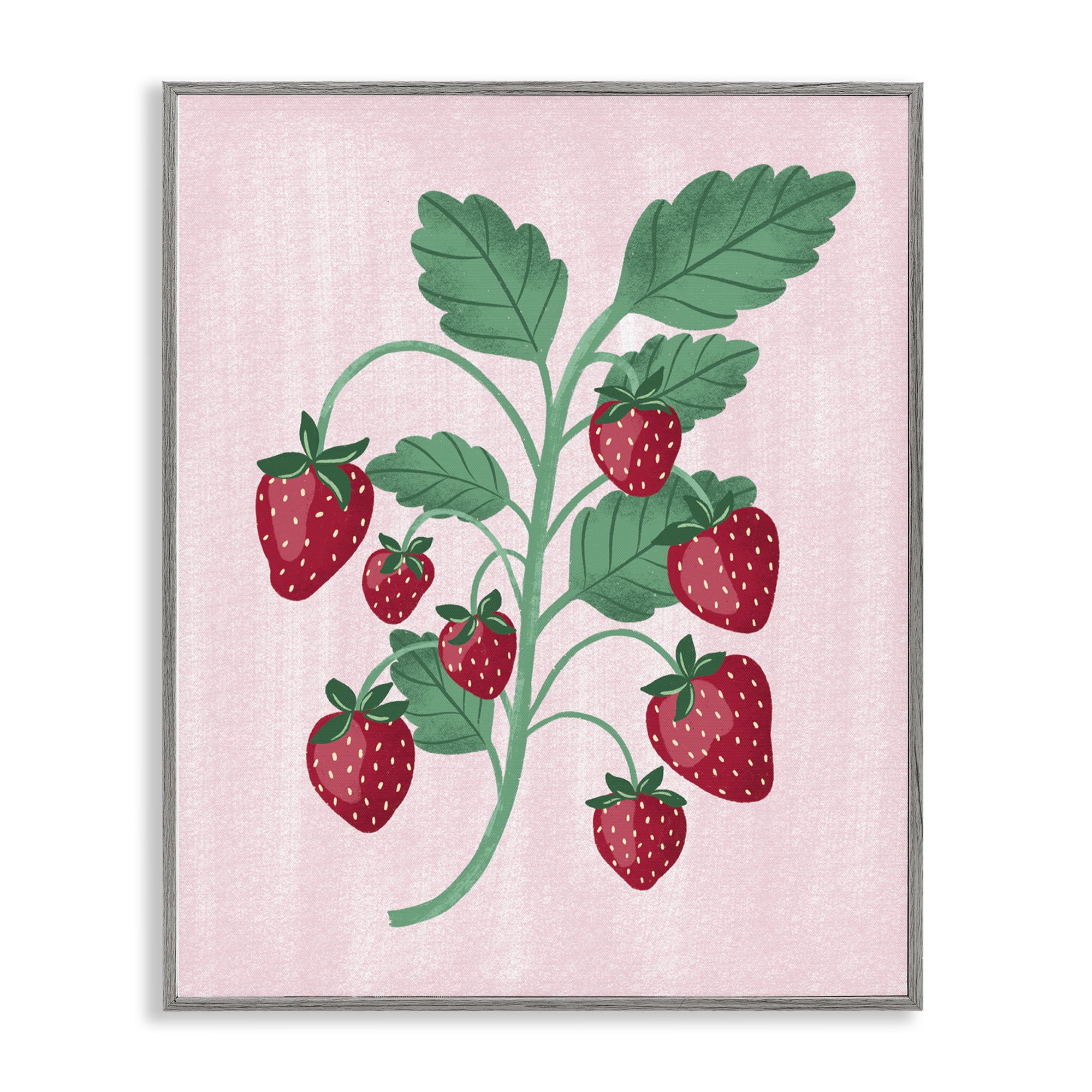 Stupell Industries Fresh Strawberries Branch Food & Beverage Painting Gray Framed Art Print Wall Art, 16 x 20